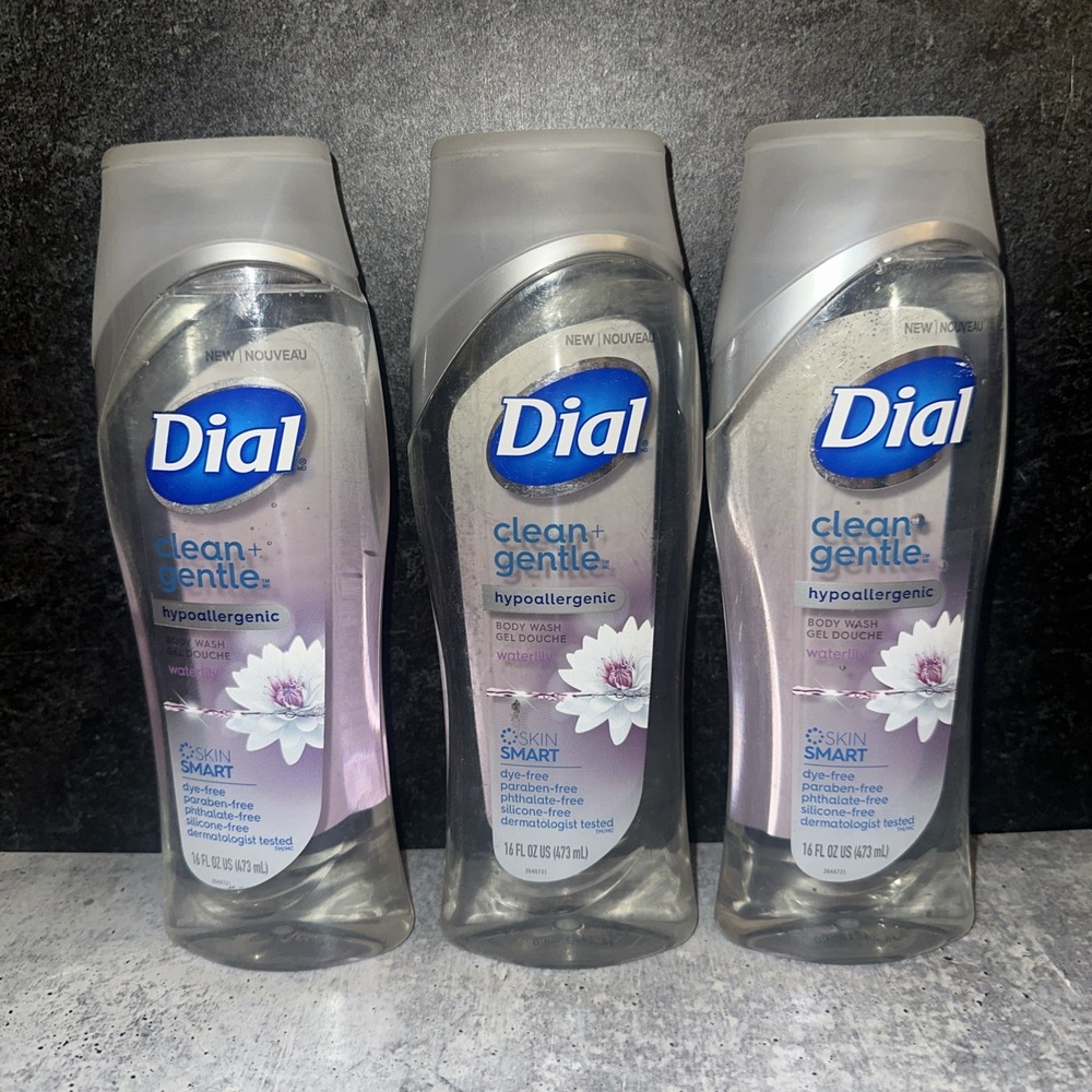 3 X DIAL CLEAN + GENTLE HYPOALLERGENIC BODY WASH WATERLILY 16oz Cracked Caps